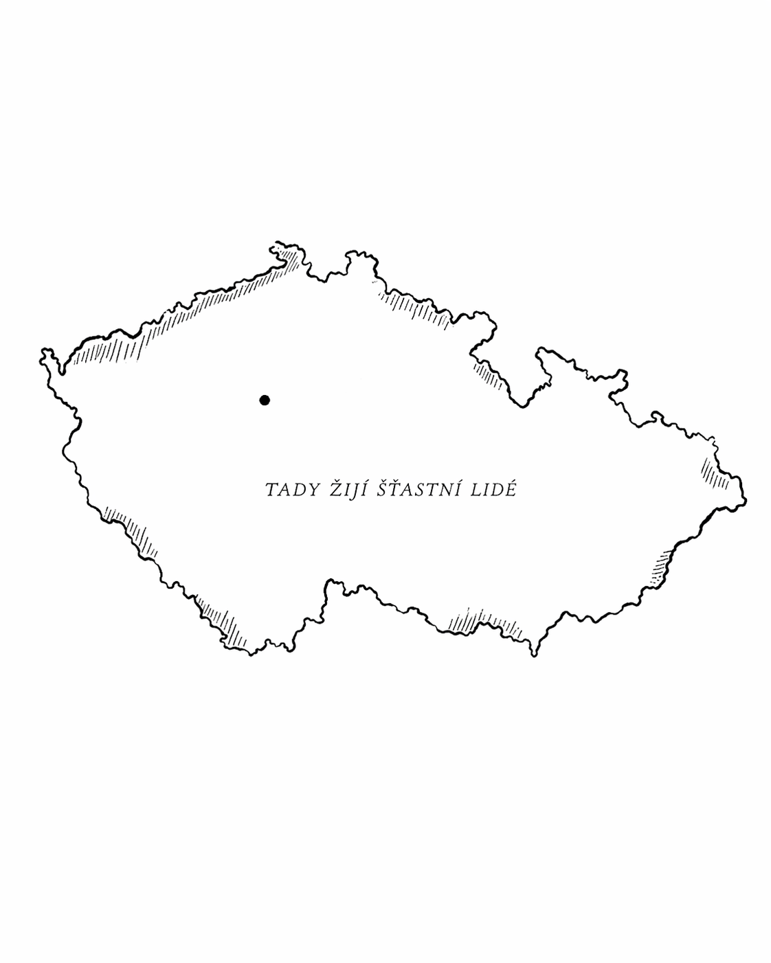 Mapa České republiky s popiskem Tady žijí šťastní lidé